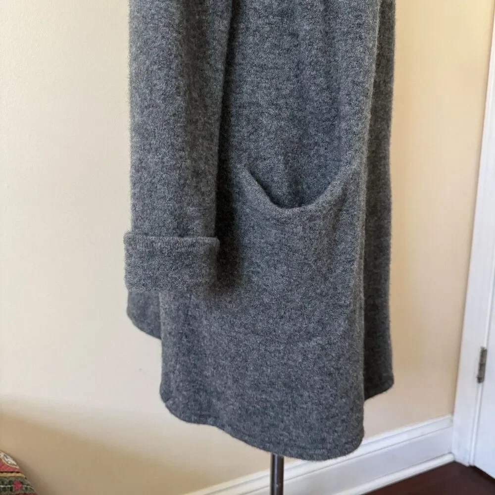 Jenni Kayne Cardigan Sweater Women Medium Tall Gray Lightweight Merino Wool Long